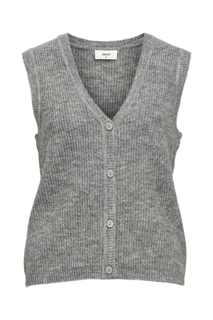 Object - Objdiana Re V-Neck Knit Vest - 4638801 Medium Grey Melange