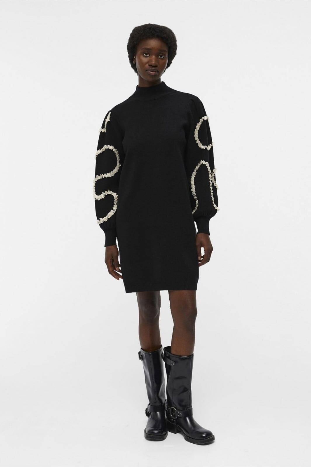 Object - Objdidi L/S Short Knit Dress 129 - 4419094 Black Sandshell Kjoler 