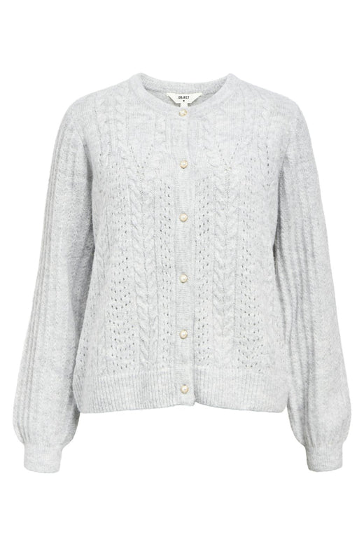 Object - Objflora Re Ls Knit Button Cardigan - 4789037 Light Grey Melange Cardigans 