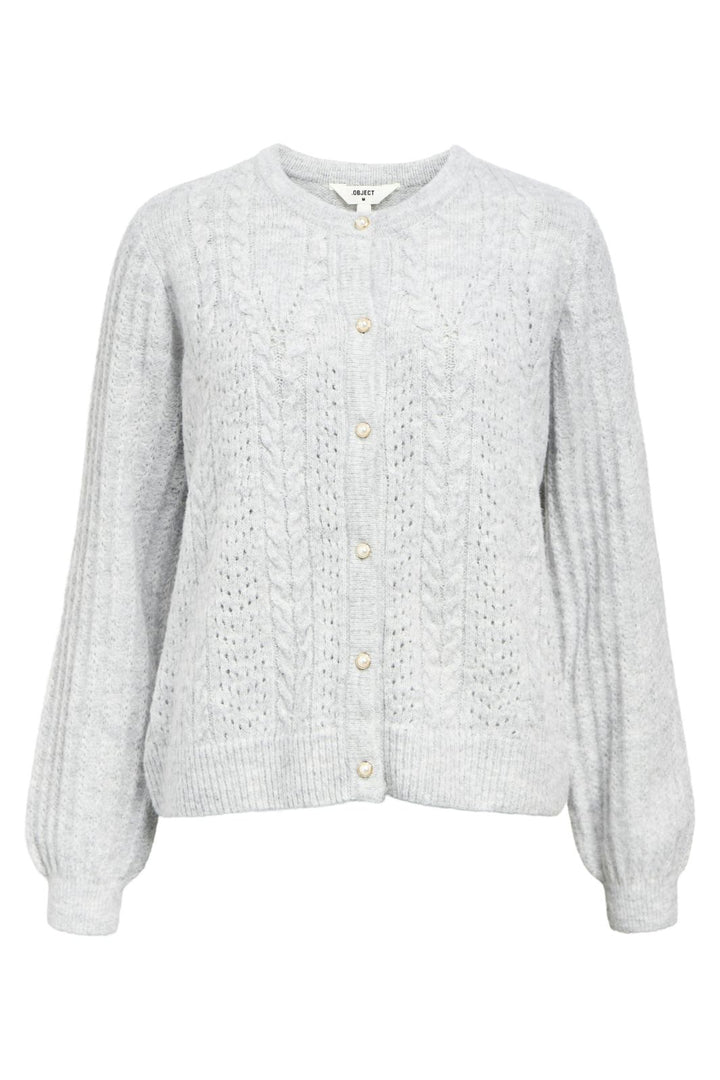 Object - Objflora Re Ls Knit Button Cardigan - 4789037 Light Grey Melange Cardigans 