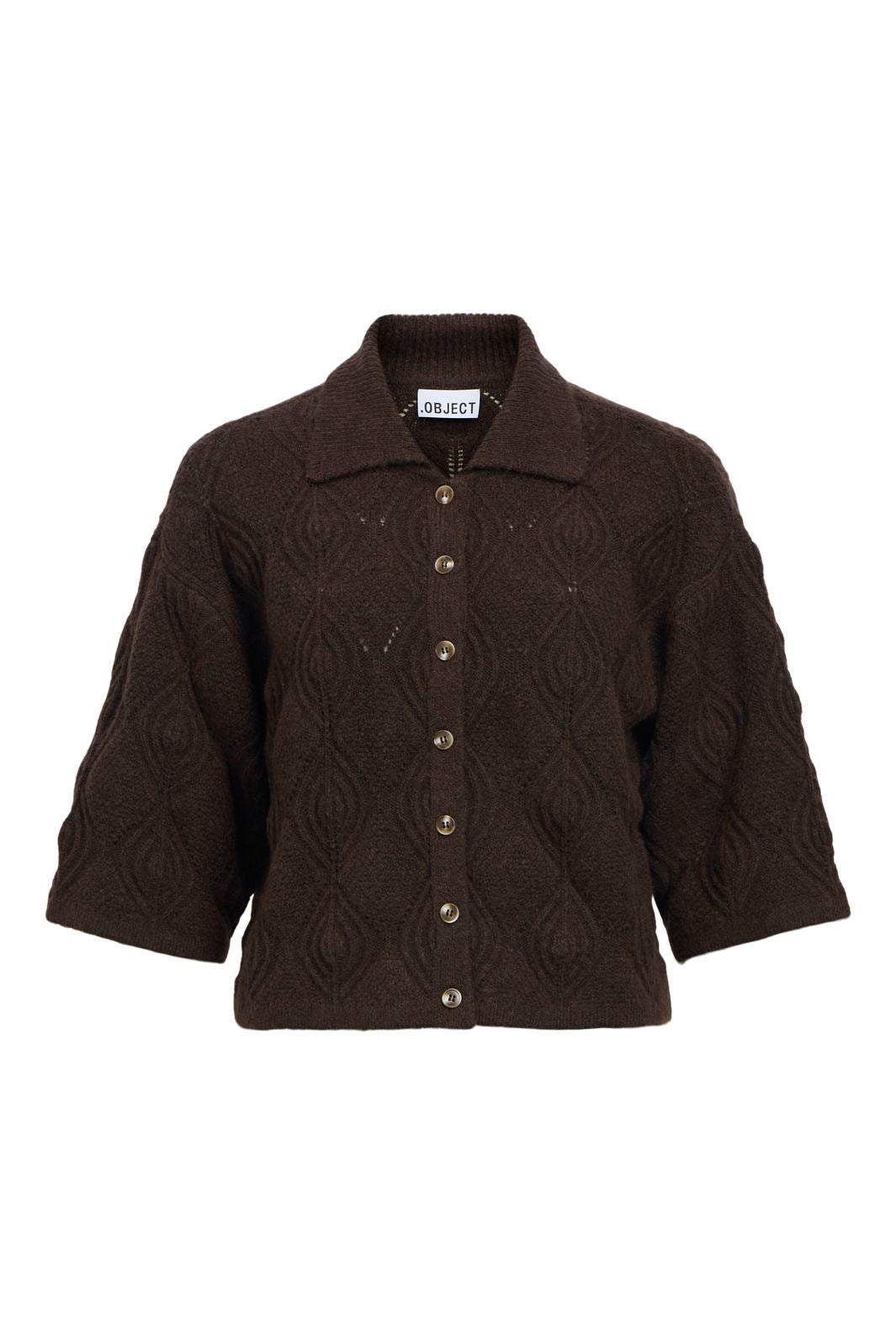 Object - Objkaisa Flora 3/4 Lo Knit Cardigan - 5108699 Seal Brown Melange