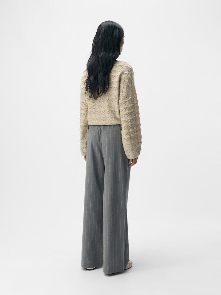 Object - Objlisa Wide Pant - 4800477 Medium Grey Melange Humus Pinstripe Bukser 