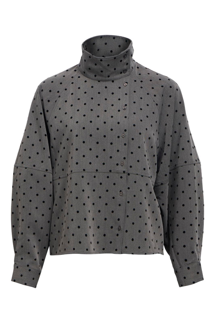 Object - Objmaxine L/S High Neck Shirt 147 - 5145514 Gunmetal Black Dots