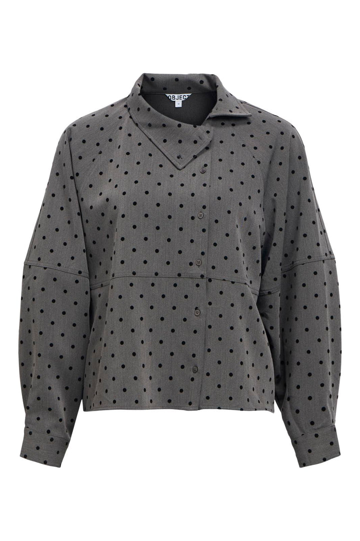 Object - Objmaxine L/S High Neck Shirt 147 - 5145514 Gunmetal Black Dots