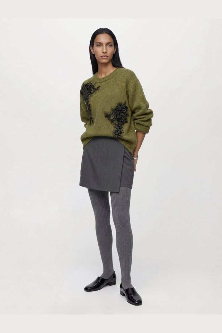 Object - Objmelea L/S Re Knit Pullover 148 - 5132986 Martini Olive Melange