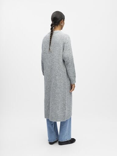 Object - Objmilu Ls Lo Long Knit Cardigan - 4789463 Medium Grey Melange Cardigans 
