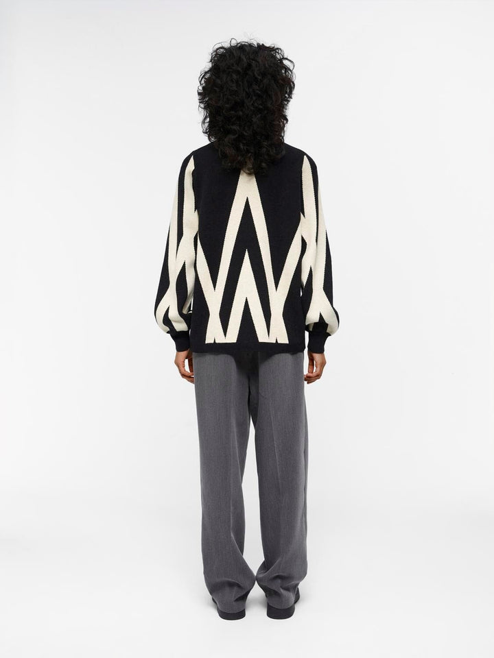 Object - Objray L/S Knit Rollneck Pullover - 4415476 Black Sandshell Graphic Strikbluser 