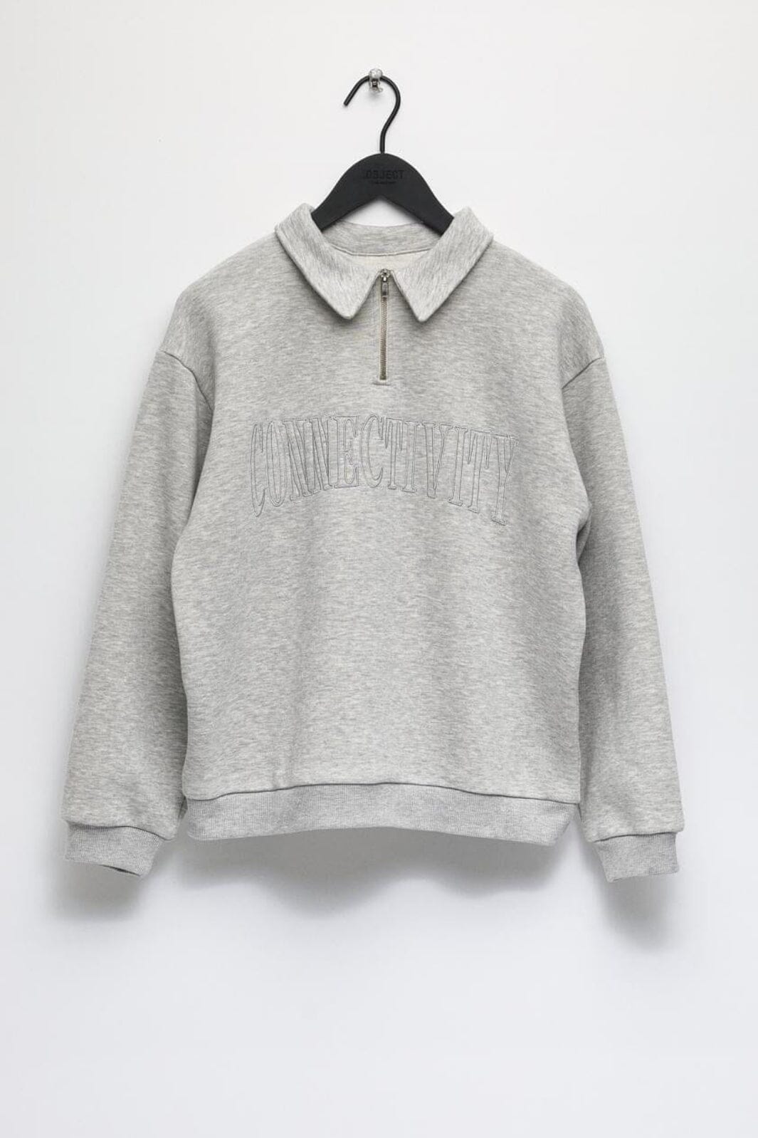 Object - Objrora Ls Zipper Sweatshirt Ott - 4623356 Light Grey Melange Embroidery Text Sweatshirts 