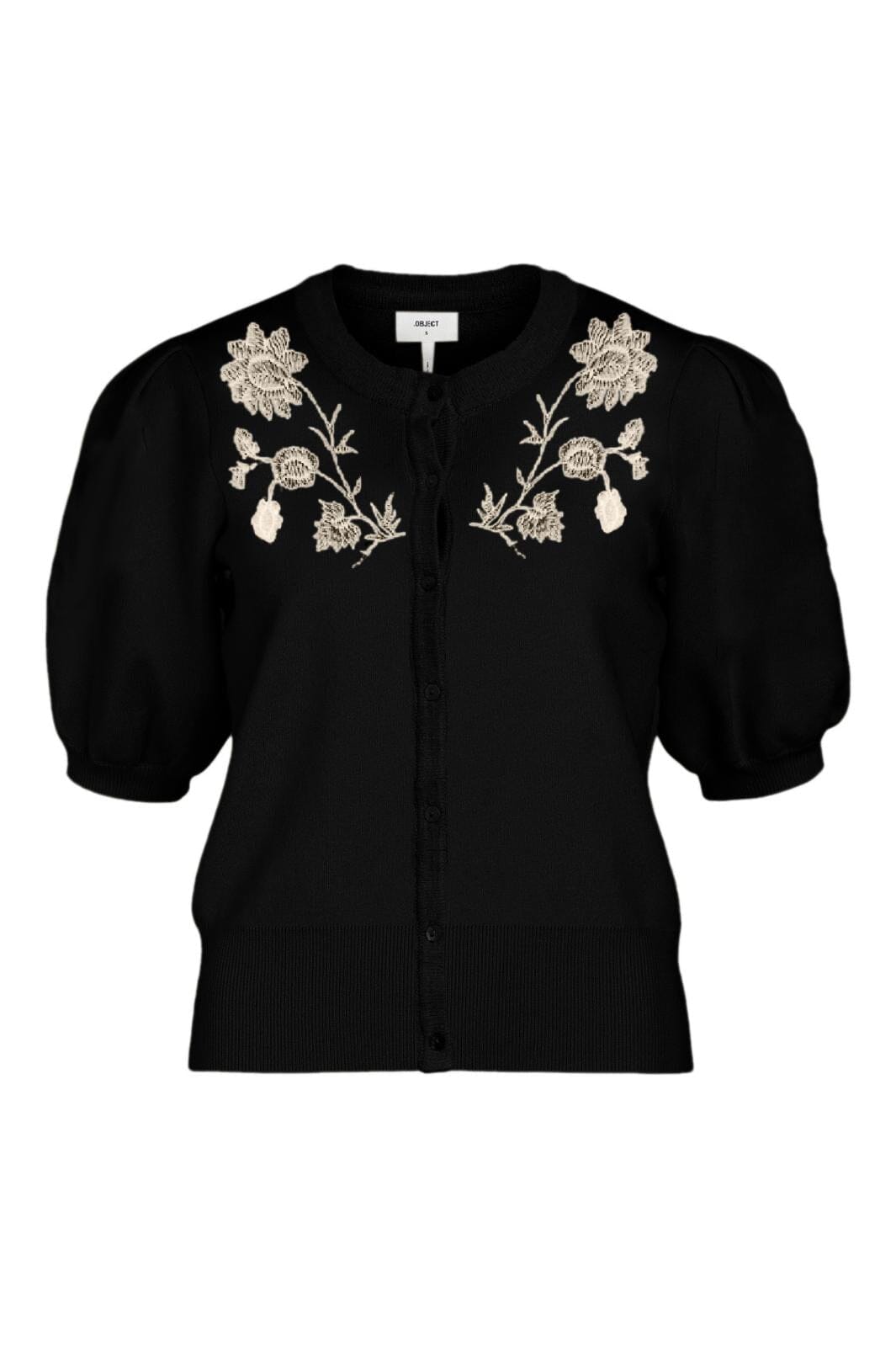 Object - Objthess S/S Knit Embroidery Cardigan - 4560441 Black Sandshell Embroidery