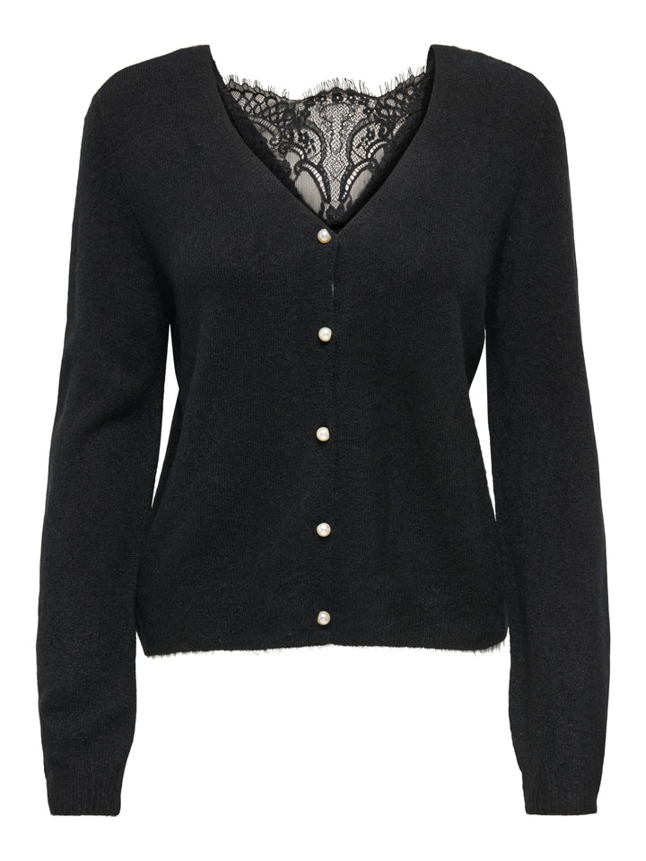 Only - Onladele Ls Lace Mix Revers Cardi Cc Knt - 4852367 Black Black Lace Cardigans 