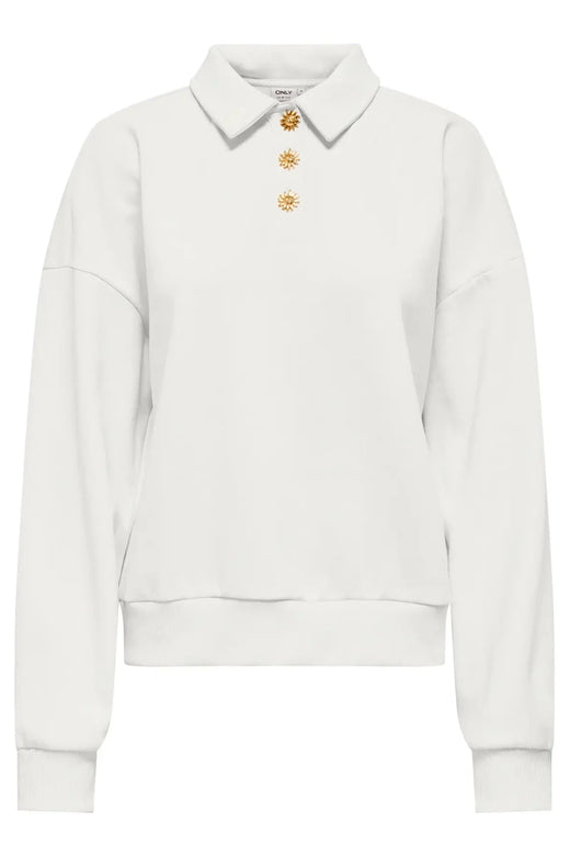 Only - Onlagnes L/S Polo Pr Swt - 5059830 Cloud Dancer Light Gold Buttons Sweatshirts 