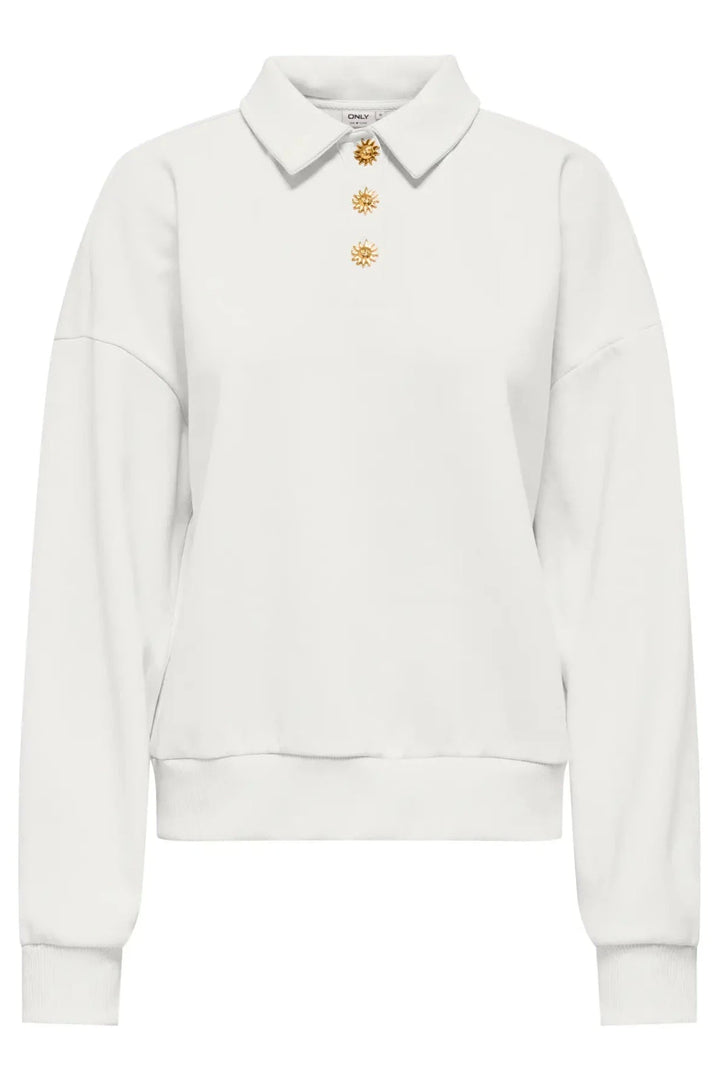 Only - Onlagnes L/S Polo Pr Swt - 5059830 Cloud Dancer Light Gold Buttons Sweatshirts 