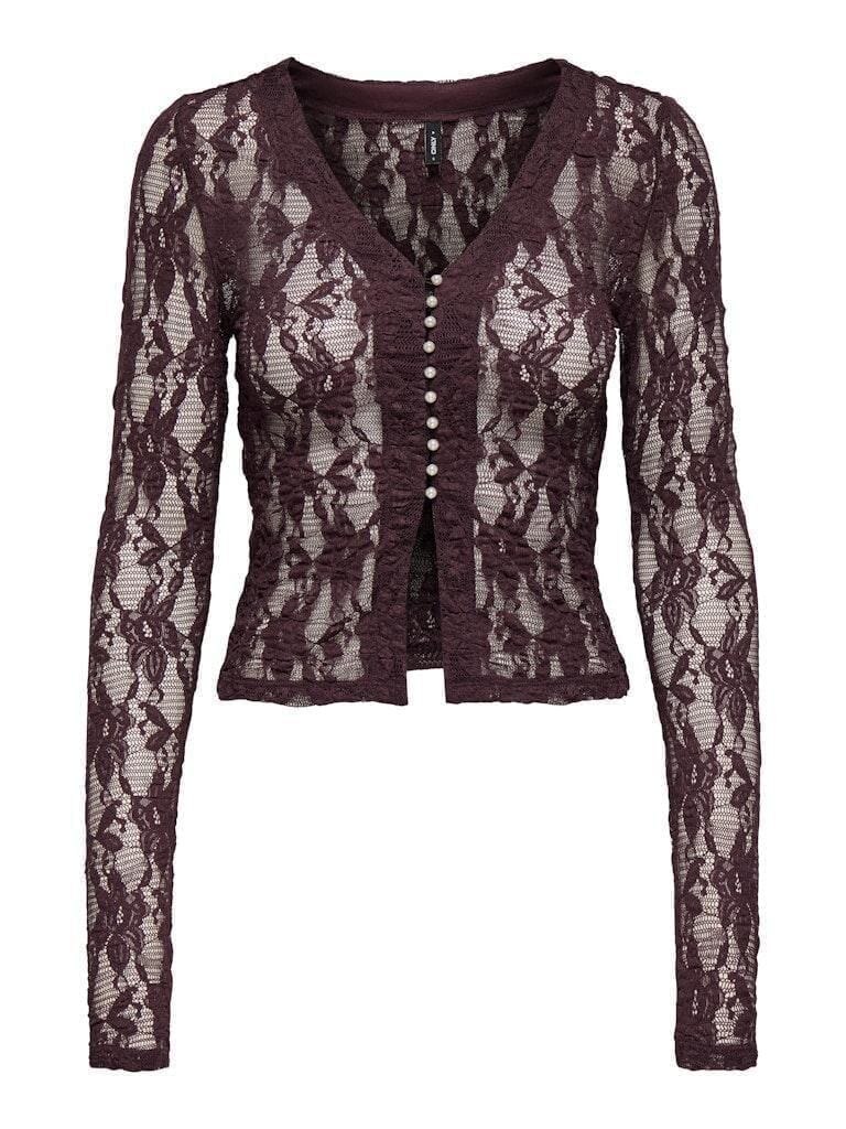 Only - Onlalba L/S V-Neck Lace Top - 4907612 Decadent Chocolate Bluser 