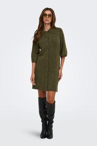 Only - Onlalivia 2/4 Collar Dress Knt - 5119240 Beech Dtm Button/Melange Kjoler 