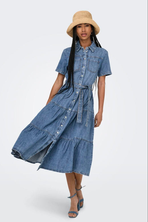 Only - Onlaliyah S/S Layer Dress Akm - 4531306 Medium Blue Denim