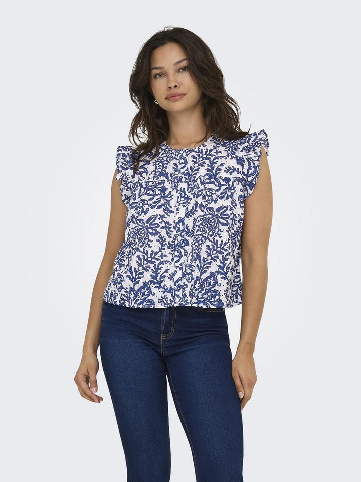 Only - Onlamanda Chanee Cap Emb Top - 4814620 Cloud Dancer W Estate Blue