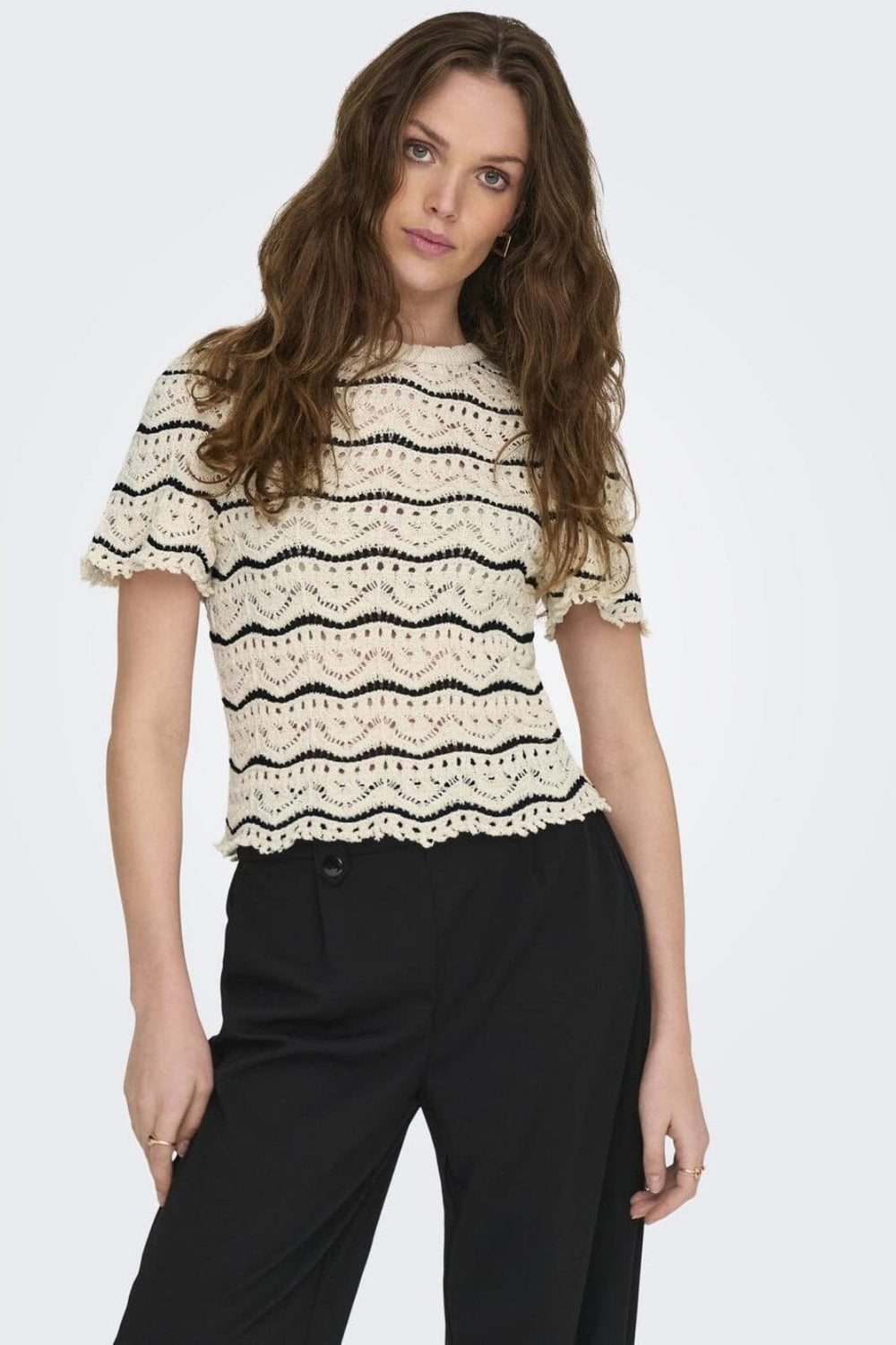 Only - Onlannasofia Life Ss Stripe O-Neck Knt 15318123 - 4453942 - Birch Black