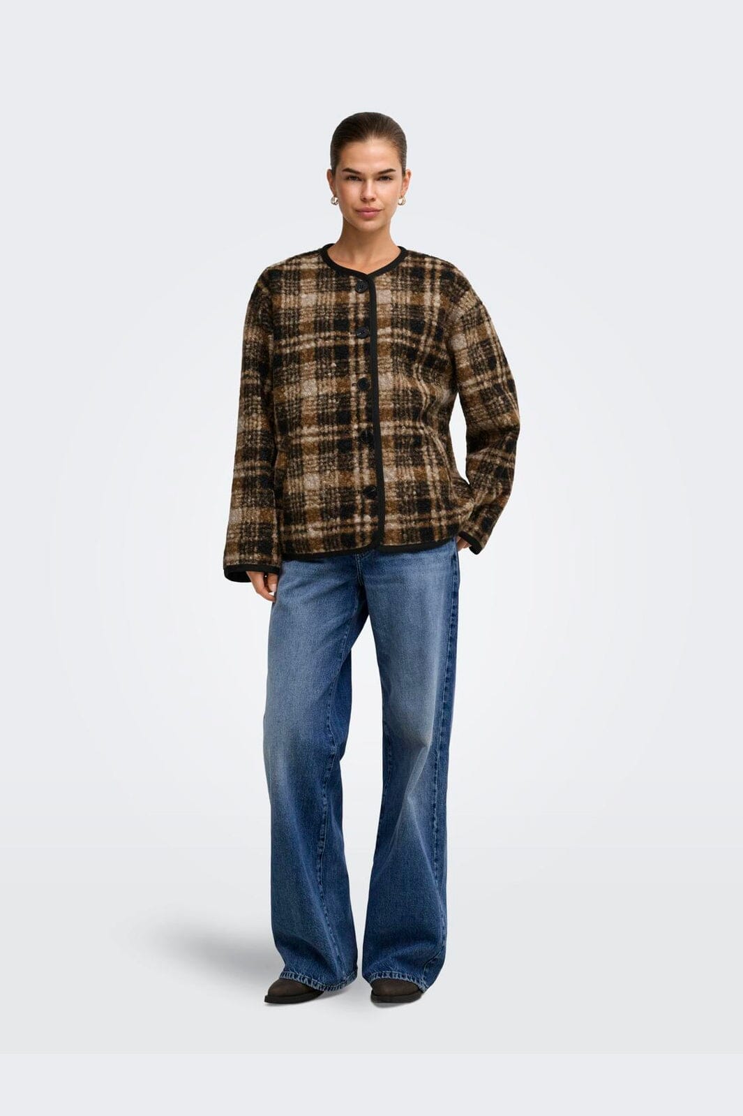 Only - Onlanni Boucle Jacket Cc - 5008376 Toasted Coconut Black / White Checks