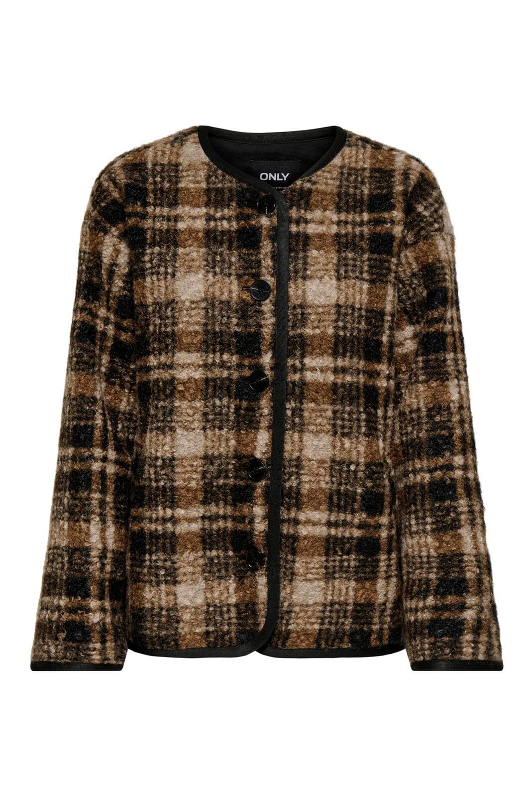 Only - Onlanni Boucle Jacket Cc - 5008376 Toasted Coconut Black / White Checks