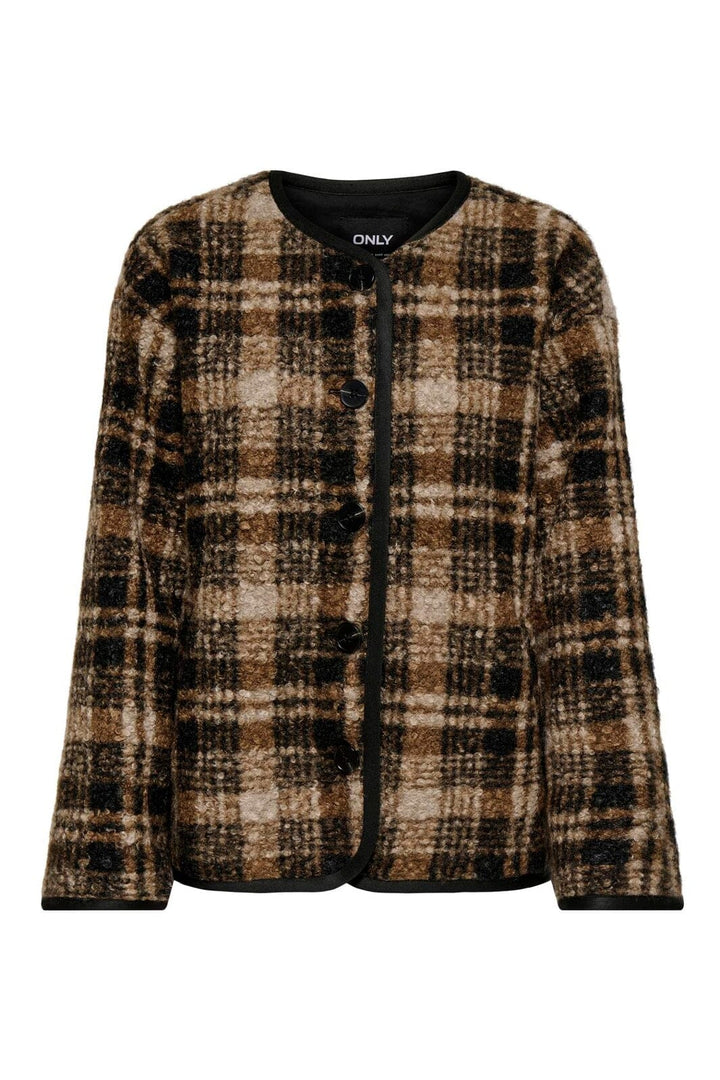 Only - Onlanni Boucle Jacket Cc - 5008376 Toasted Coconut Black / White Checks