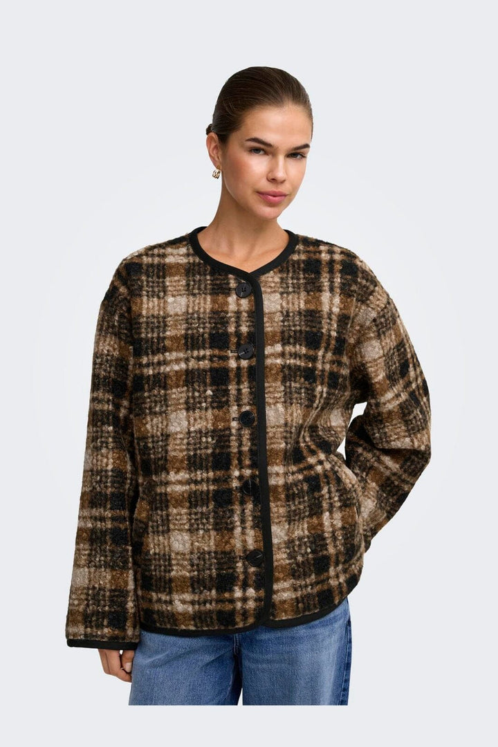 Only - Onlanni Boucle Jacket Cc - 5008376 Toasted Coconut Black / White Checks