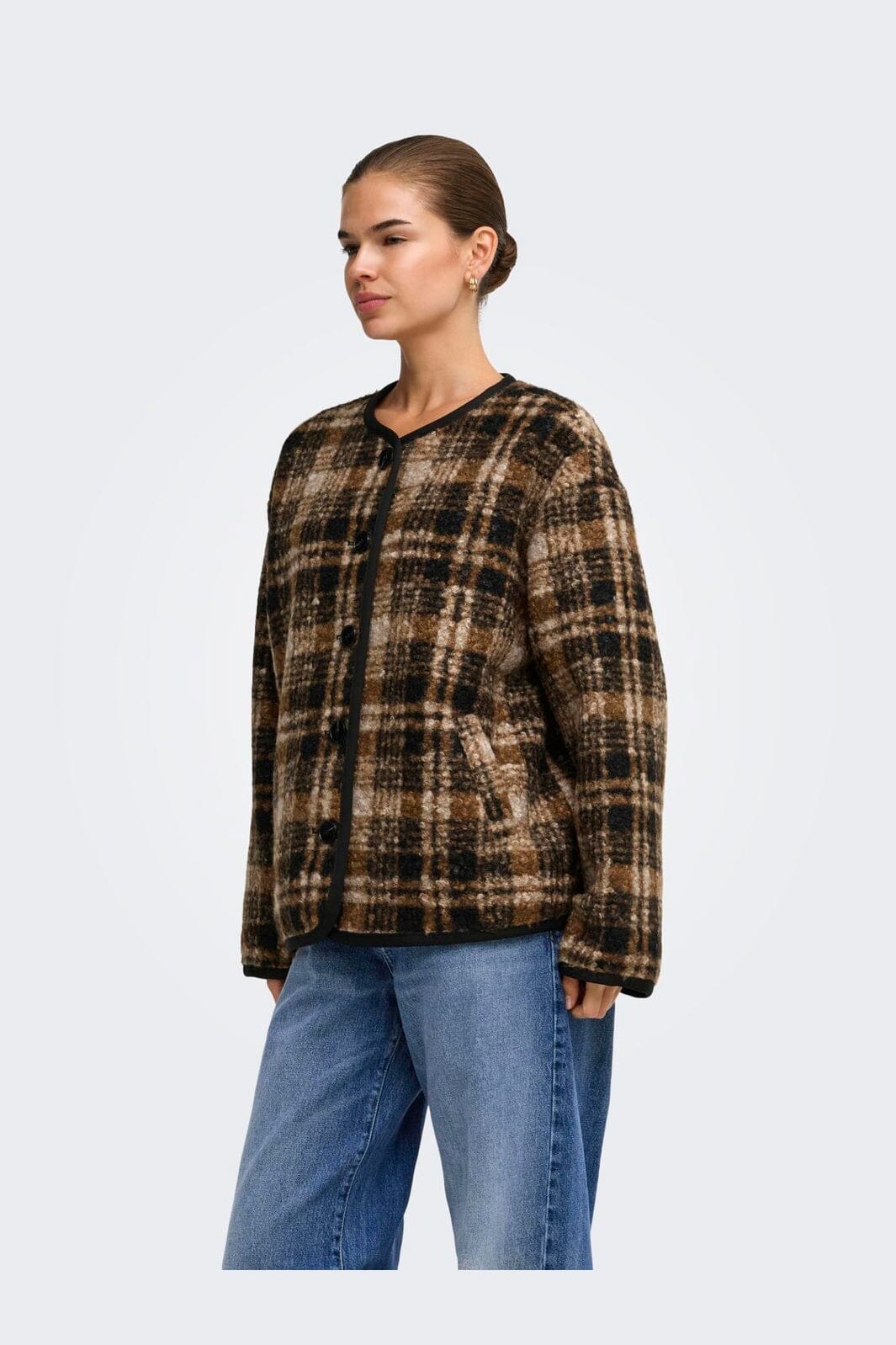 Only - Onlanni Boucle Jacket Cc - 5008376 Toasted Coconut Black / White Checks
