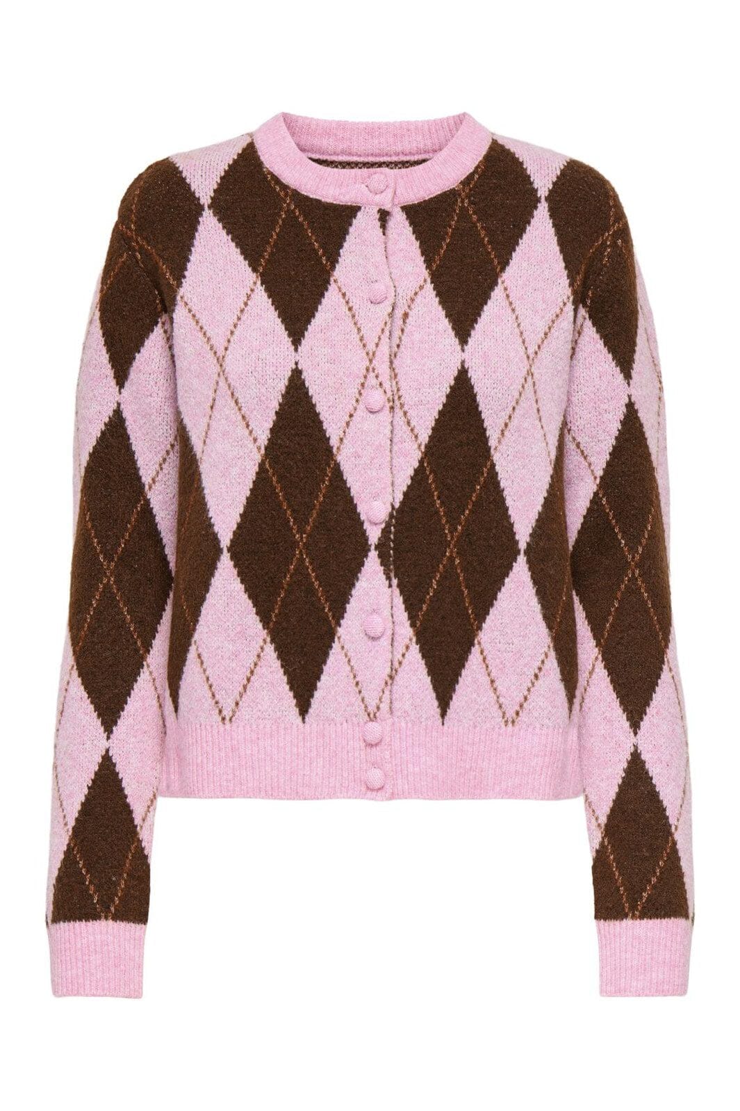 Only - Onlannika Life Ls O-Neck Cardi Knt - 5011508 Sea Pink Zinfandel/Gingerbread/Melange