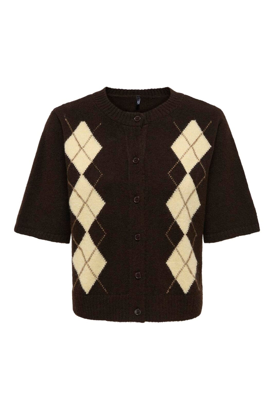 Only - Onlarzi 2/4 Jaq O-Neck Cardigan Knt - 5103942 Coffee Bean Harlequin/Birch/Walnut/Dtm Button