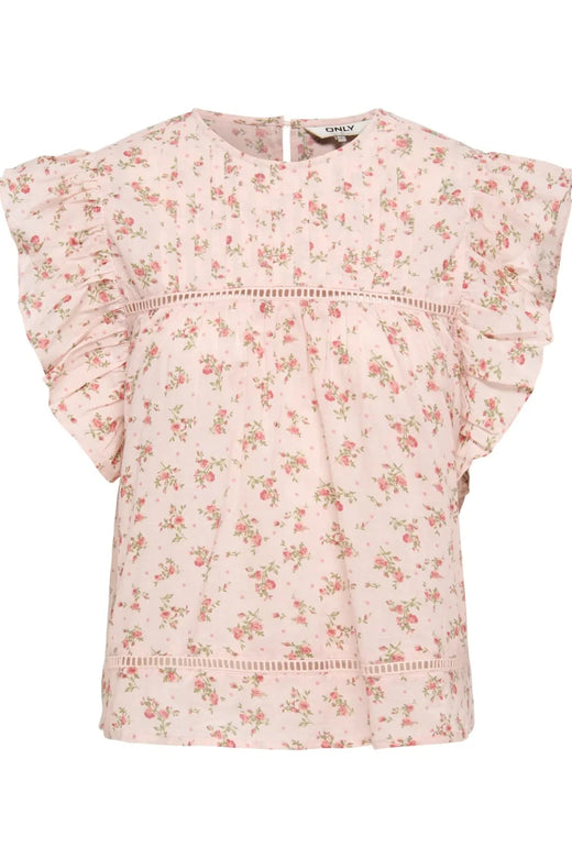 Only - Onlasha Sl Frill O-Neck Top - 5041045 Rose Quartz Summer Garden Flower Toppe 