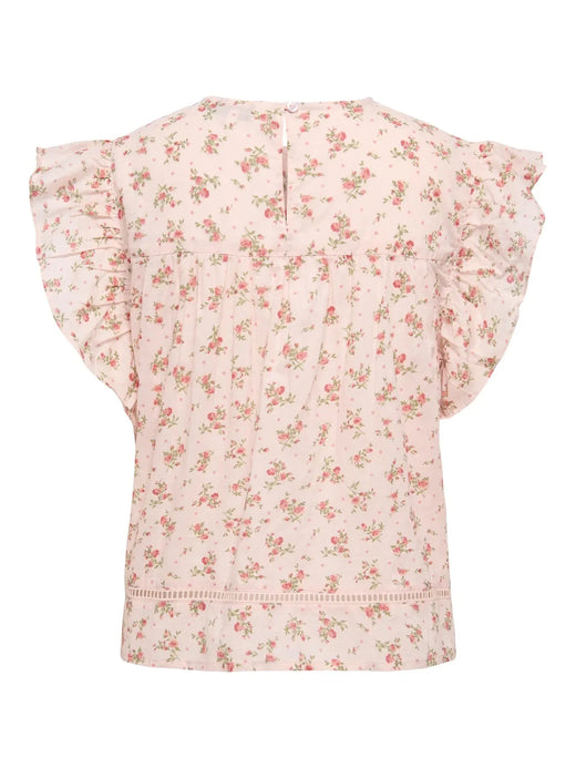 Only - Onlasha Sl Frill O-Neck Top - 5041045 Rose Quartz Summer Garden Flower Toppe 