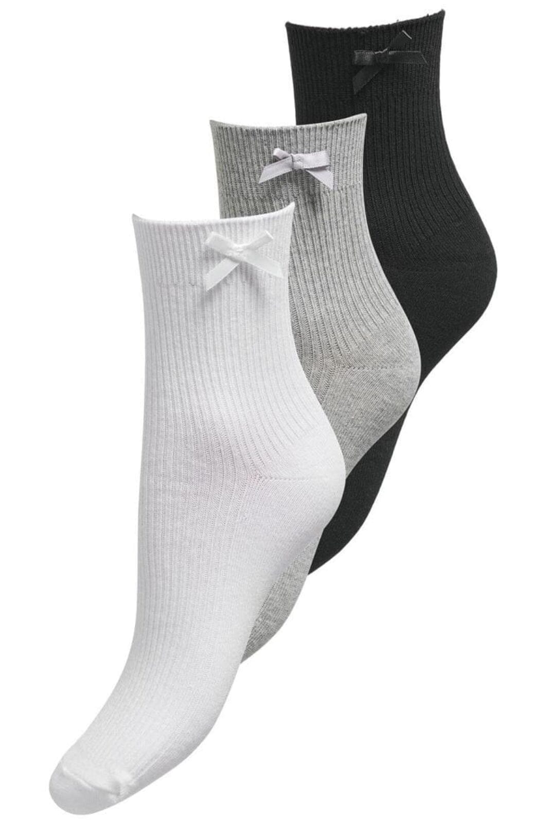 Only - Onlasta Bow 3-Pack Sock Acc - 4703453 Bright White +1Xblack + 1Xlgm Strømper 