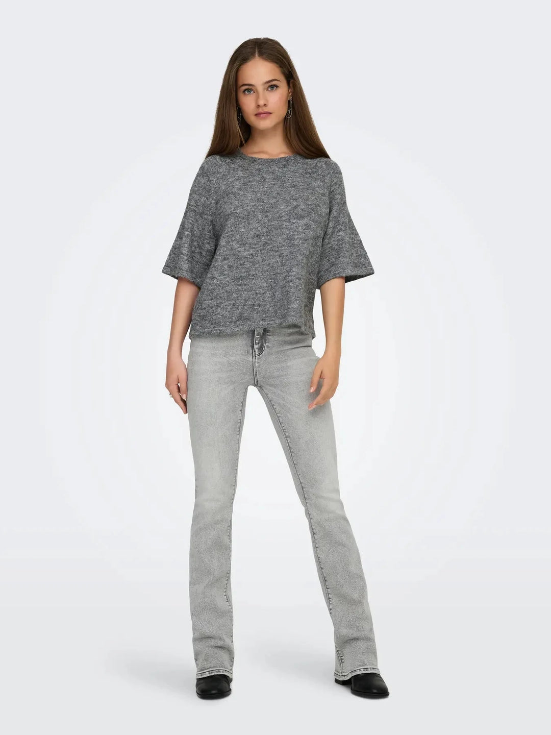 Only - Onlazu 2/4 Raglan O-Neck Knt - 4895121 Dark Grey Melange Strikbluser 