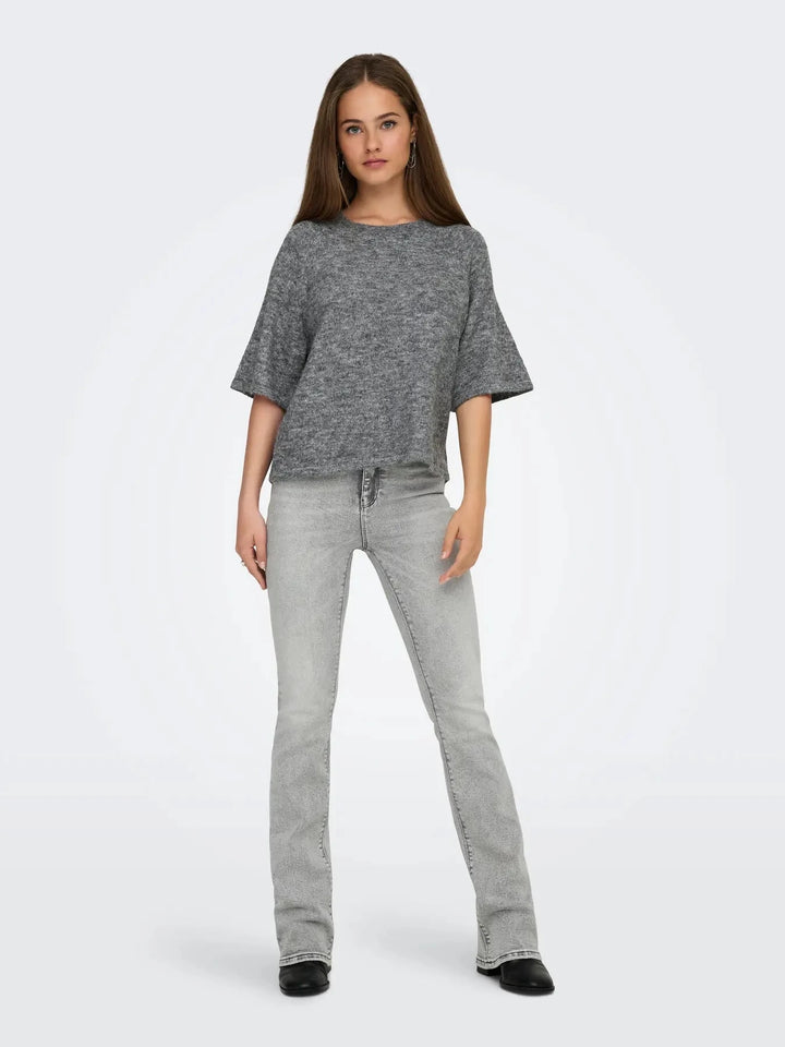 Only - Onlazu 2/4 Raglan O-Neck Knt - 4895121 Dark Grey Melange Strikbluser 