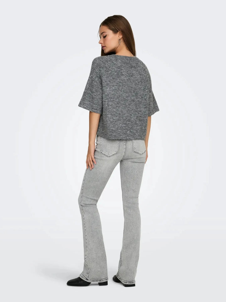 Only - Onlazu 2/4 Raglan O-Neck Knt - 4895121 Dark Grey Melange Strikbluser 