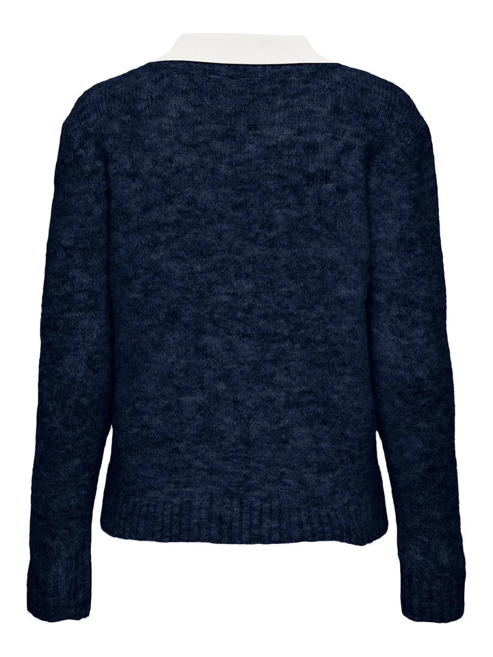 Only - Onlazu Ls Polo Neck Knt - 4959032 Navy Blazer Melange/Cloud Dancer Strikbluser 
