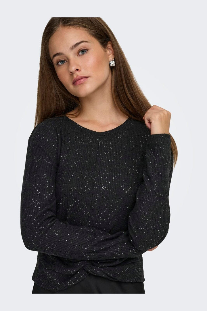 Only - Onlbarbara L/S Glitter Twist Top - 4908224 Black Silver Glitter