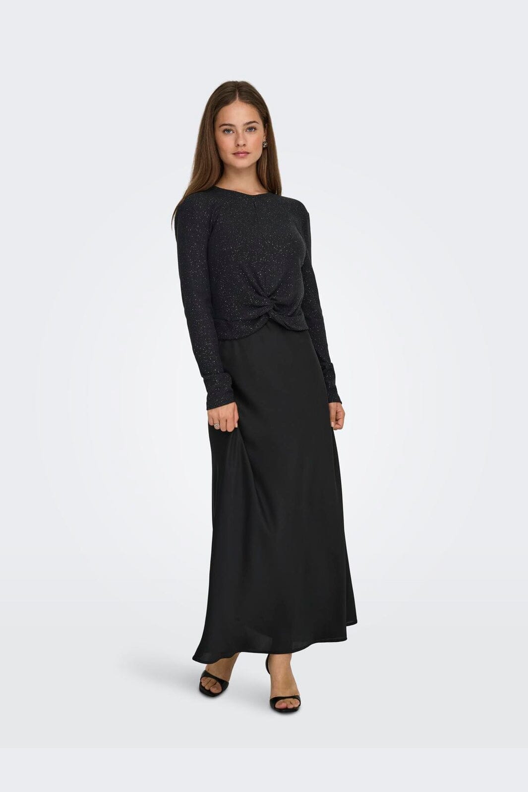 Only - Onlbarbara L/S Glitter Twist Top - 4908224 Black Silver Glitter