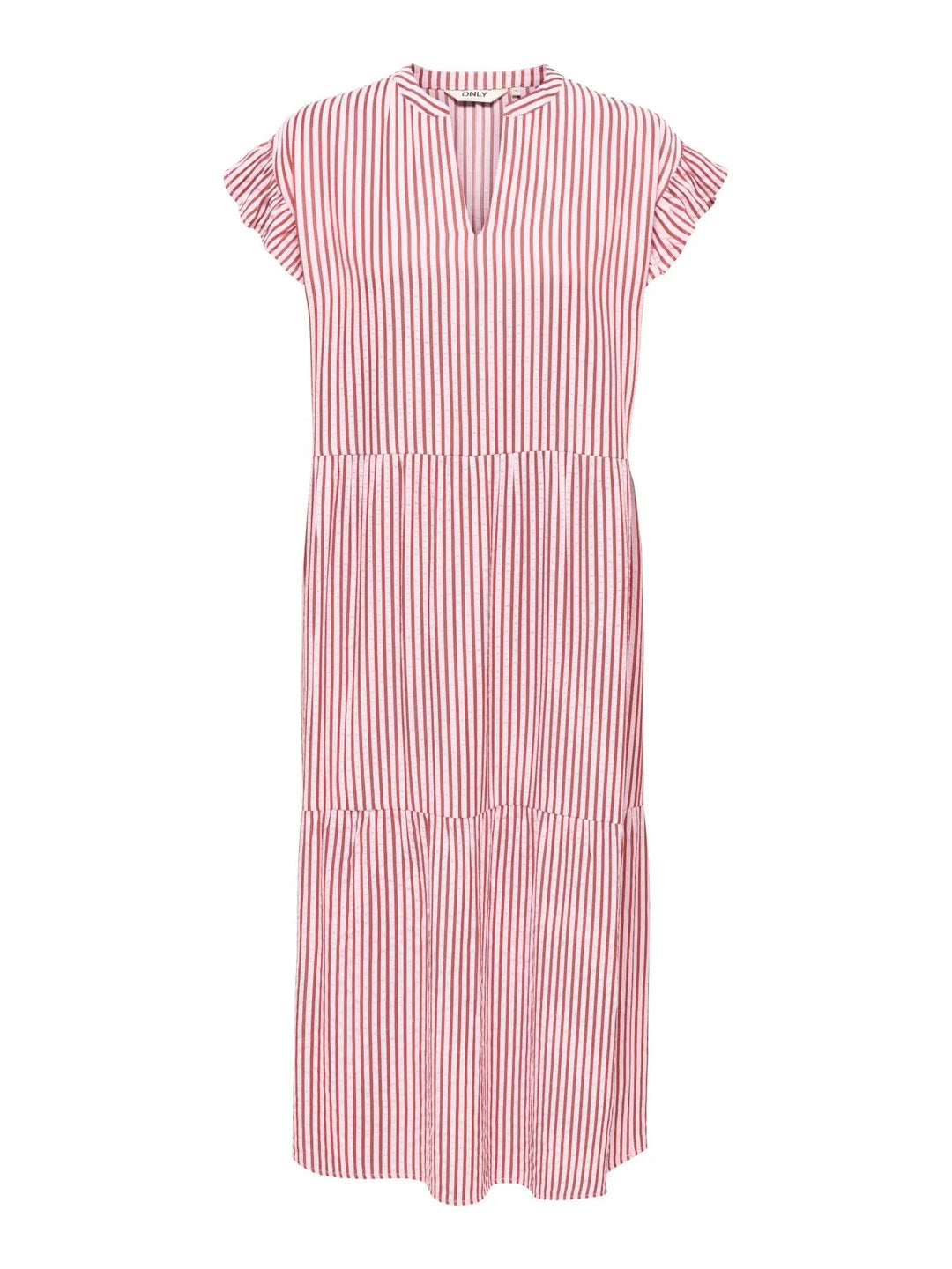 Only - Onlbari Sl Fril Vneck Midi Dress - 5029953 Romance Rose W. Spice Apple Kjoler 