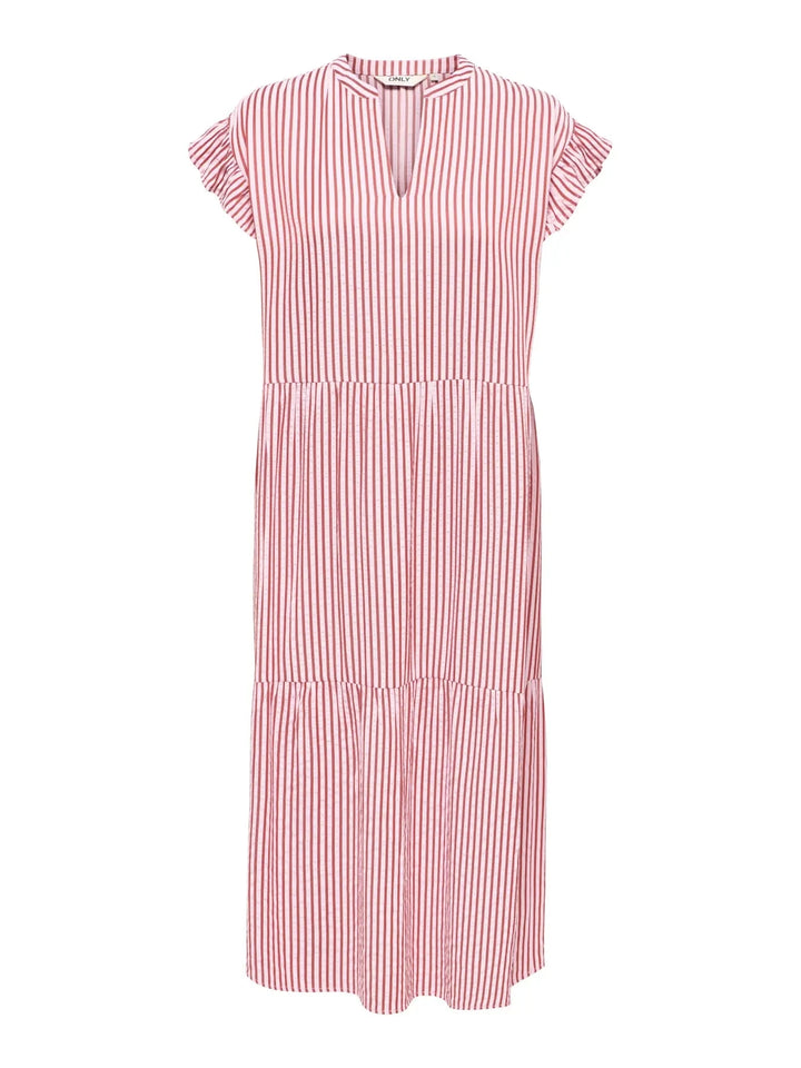 Only - Onlbari Sl Fril Vneck Midi Dress - 5029953 Romance Rose W. Spice Apple Kjoler 