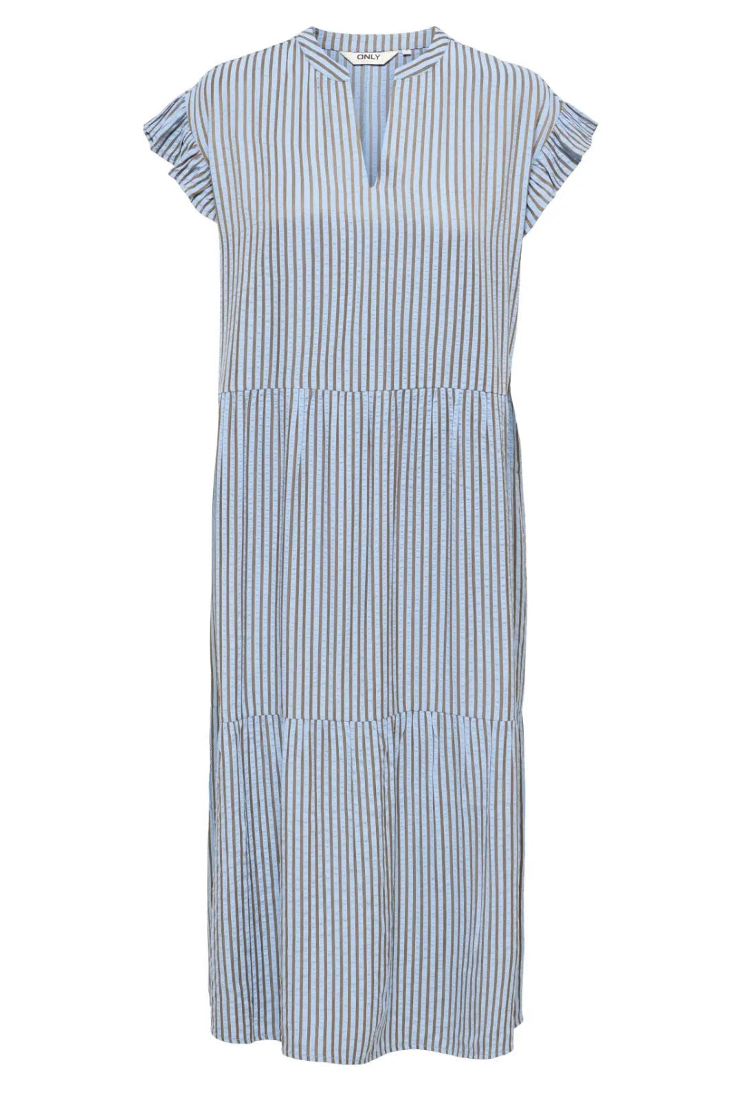 Only - Onlbari Sl Fril Vneck Midi Dress - 5029954 Soft Chambray W. Morel Kjoler 