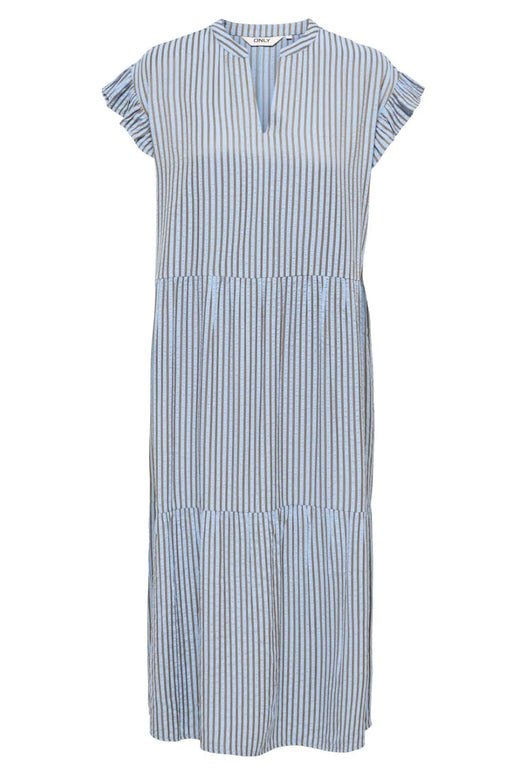 Only - Onlbari Sl Fril Vneck Midi Dress - 5029954 Soft Chambray W. Morel Kjoler 