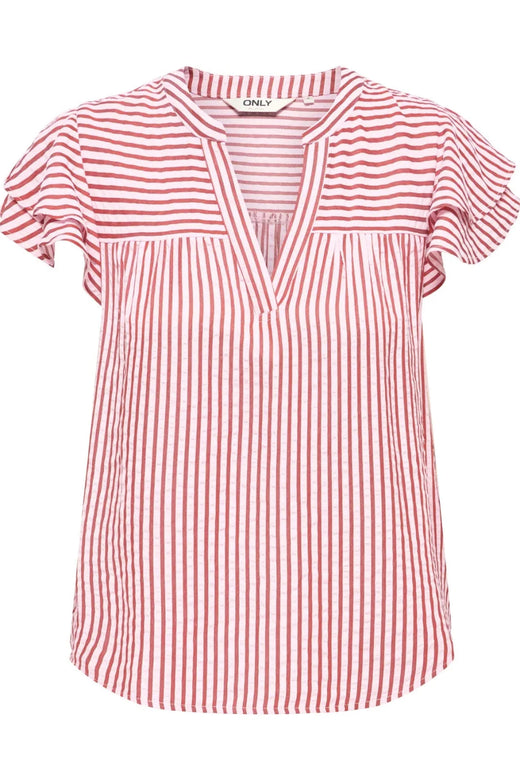 Only - Onlbari Sl Frill V-Neck Top - 5025186 Romance Rose W. Spice Apple Toppe 