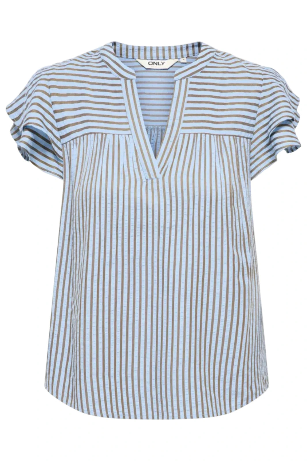 Only - Onlbari Sl Frill V-Neck Top - 5025188 Soft Chambray W. Morel Toppe 