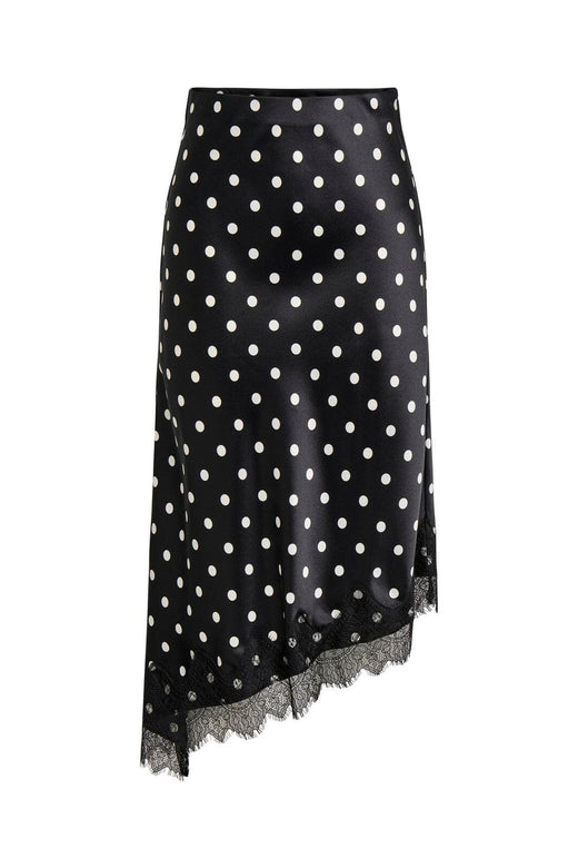 Only - Onlbella Slanted Satin Lace Skirt - 5127225 Black White Dot And Black Lace