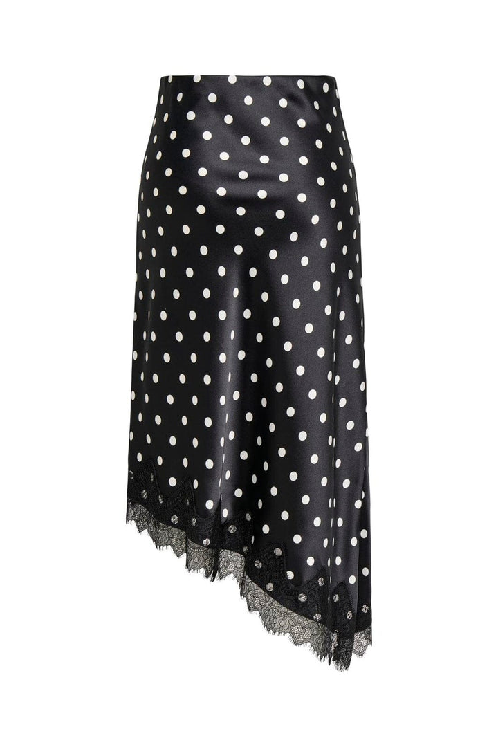Only - Onlbella Slanted Satin Lace Skirt - 5127225 Black White Dot And Black Lace