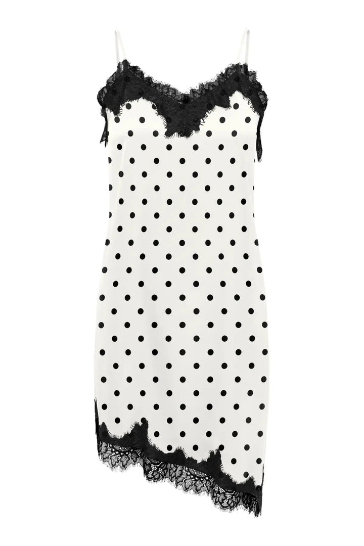 Only - Onlbella Strap Satin Lace Dress - 5126141 Cloud Dancer Black Dot And Black Lace Kjoler 