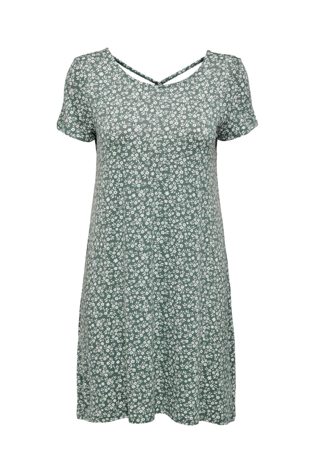 Only - Onlbera Back Lace Up S/S Dress - 3516097 Balsam Green White Flowers