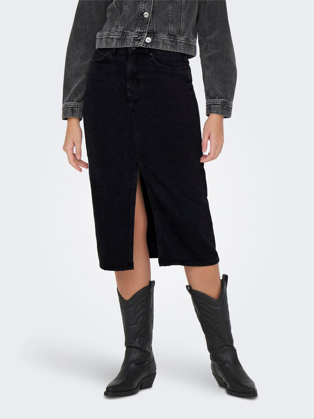 Only - Onlbianca Midi Skirt Rea - 4489594 Washed Black Nederdele 