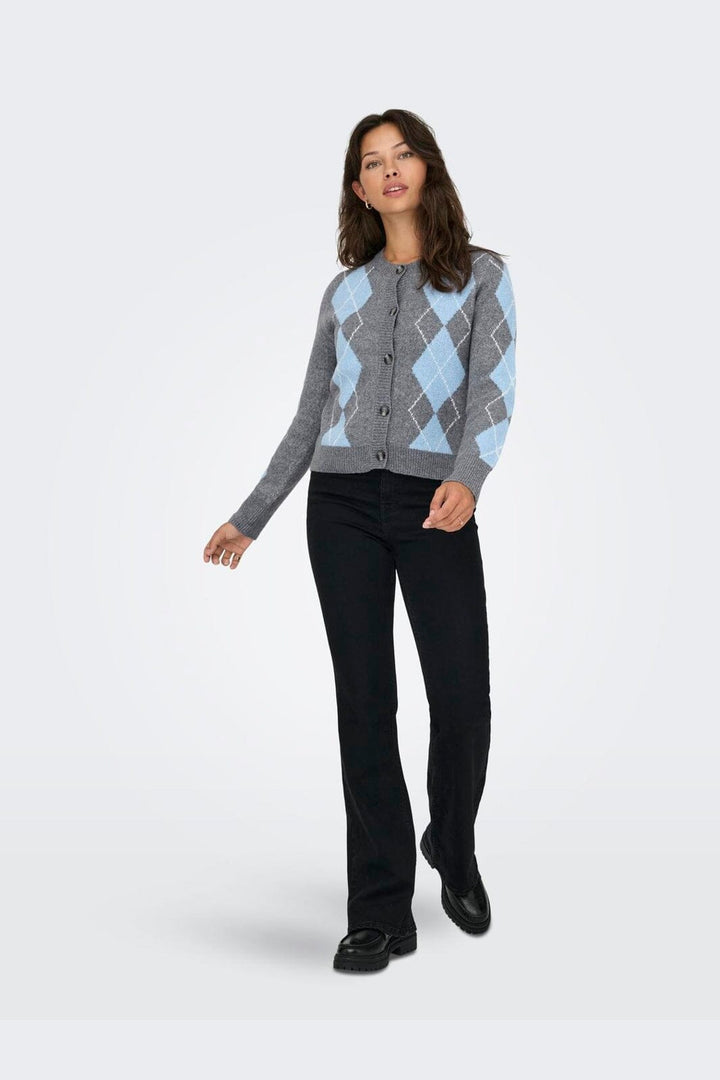 Only - Onlbrighton Life Ls Button Cardi Knt - 4960042 Medium Grey Melange Soft Chambray/Birch/Horn Button