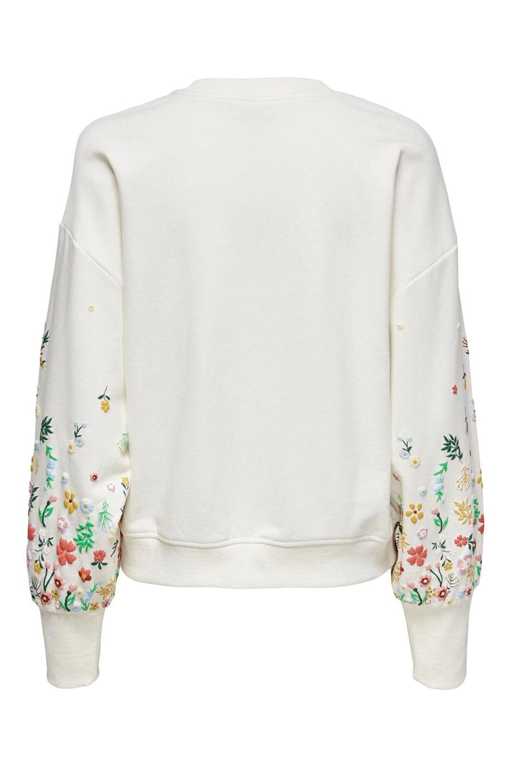 Only - Onlbrooke L/S O-Neck Flower Swt - 4236763 Cloud Dancer Sleeve Flower